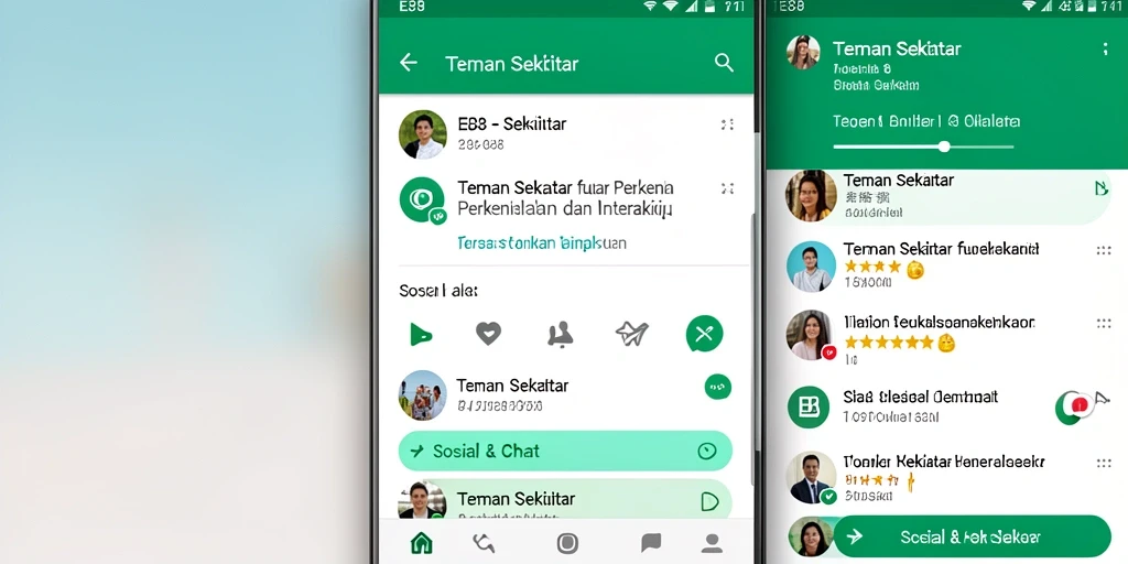 Antarmuka E88 menampilkan fitur Teman Sekitar yang menarik.