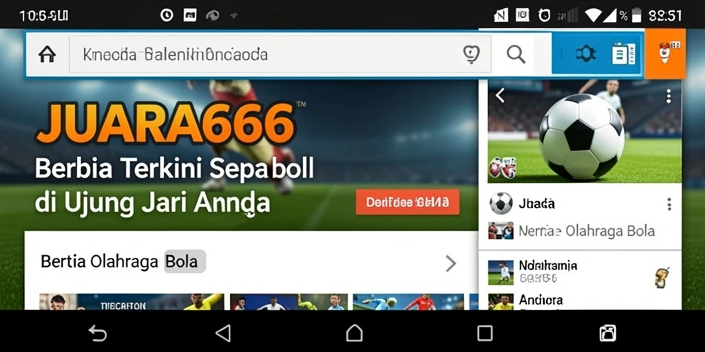 Antarmuka JUARA666 menampilkan berita dan statistik sepak bola secara interaktif.