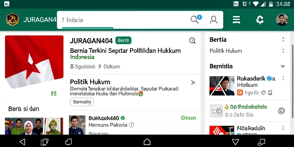 Antarmuka aplikasi JURAGAN404 yang menampilkan berita politik dan hukum terpercaya.