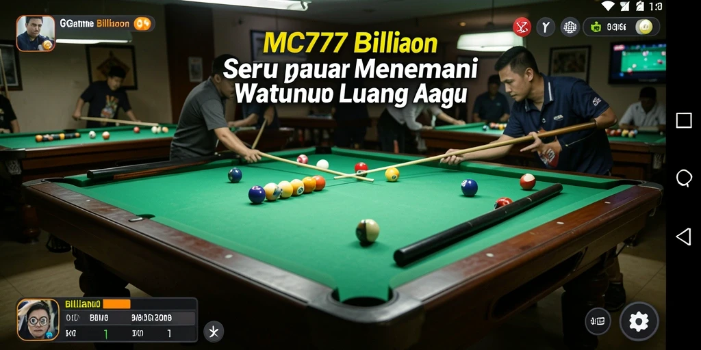 Screenshot MC777 menampilkan permainan Billiard yang seru dan grafis menawan.
